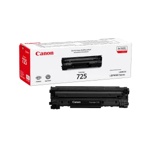 کارتریج تونر لیزری مشکی کانن مدل Canon 725 در کنار جعبه محصول